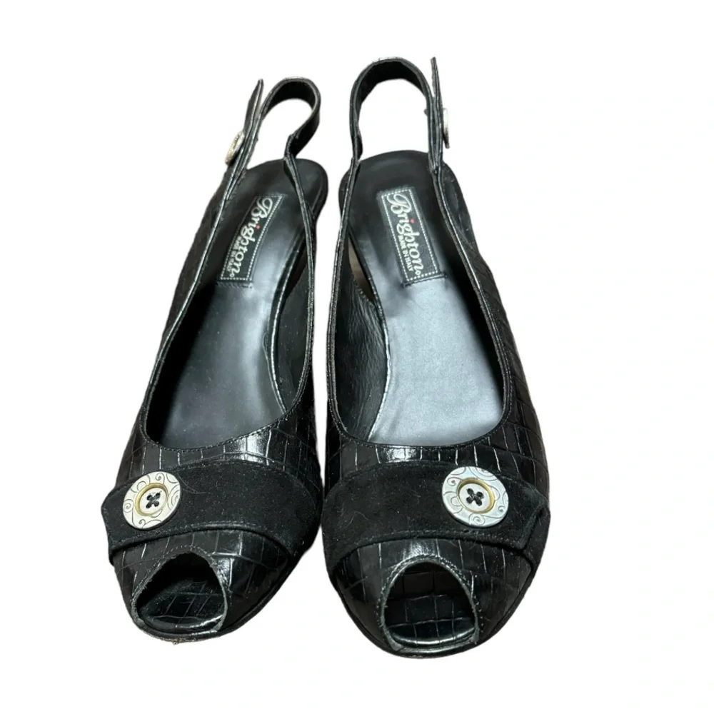 Brighton Nigel croc embossed leather wedge sandals size 8.5